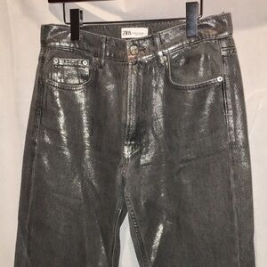 Zara Shiny Black Denim Jeans | Size 6
